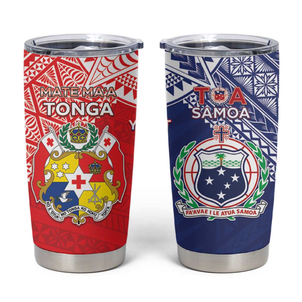 Custom Rugby Samoa And Tonga Tumbler Cup Toa Samoa With Mate Maa - Polynesian Pride