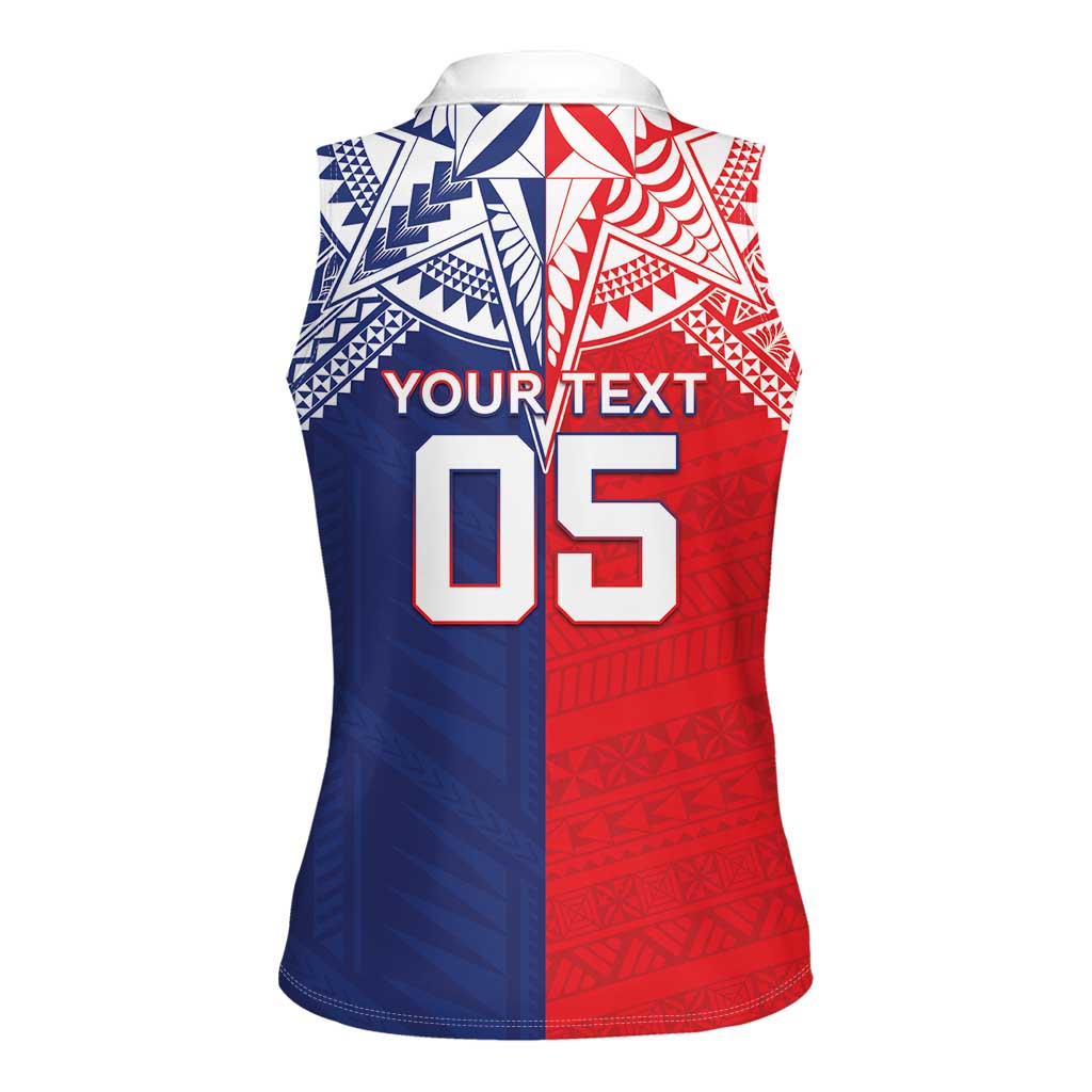 Custom Rugby Samoa And Tonga Women Sleeveless Polo Shirt Toa Samoa With Mate Maa - Polynesian Pride