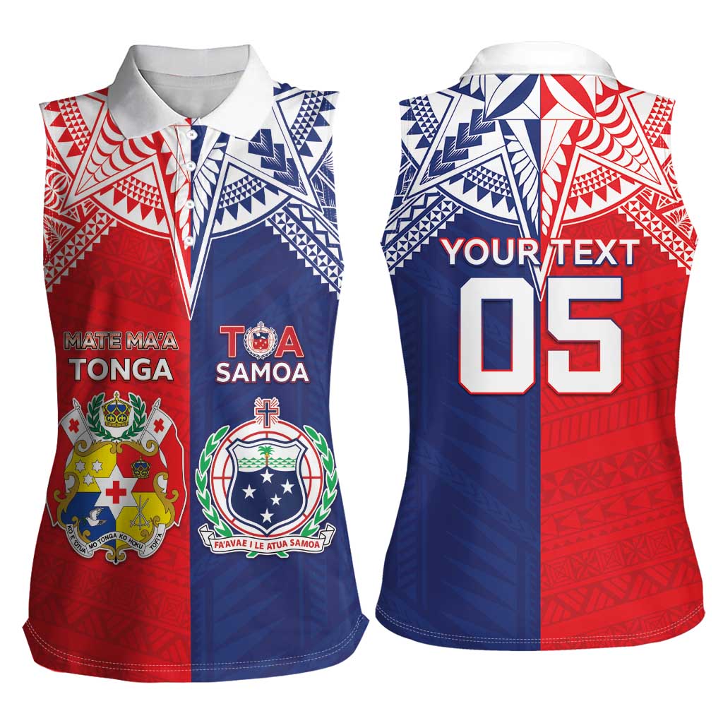 Custom Rugby Samoa And Tonga Women Sleeveless Polo Shirt Toa Samoa With Mate Maa - Polynesian Pride