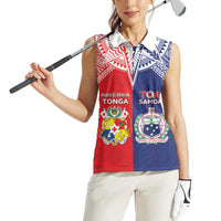 Custom Rugby Samoa And Tonga Women Sleeveless Polo Shirt Toa Samoa With Mate Maa - Polynesian Pride