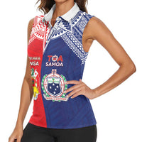 Custom Rugby Samoa And Tonga Women Sleeveless Polo Shirt Toa Samoa With Mate Maa - Polynesian Pride