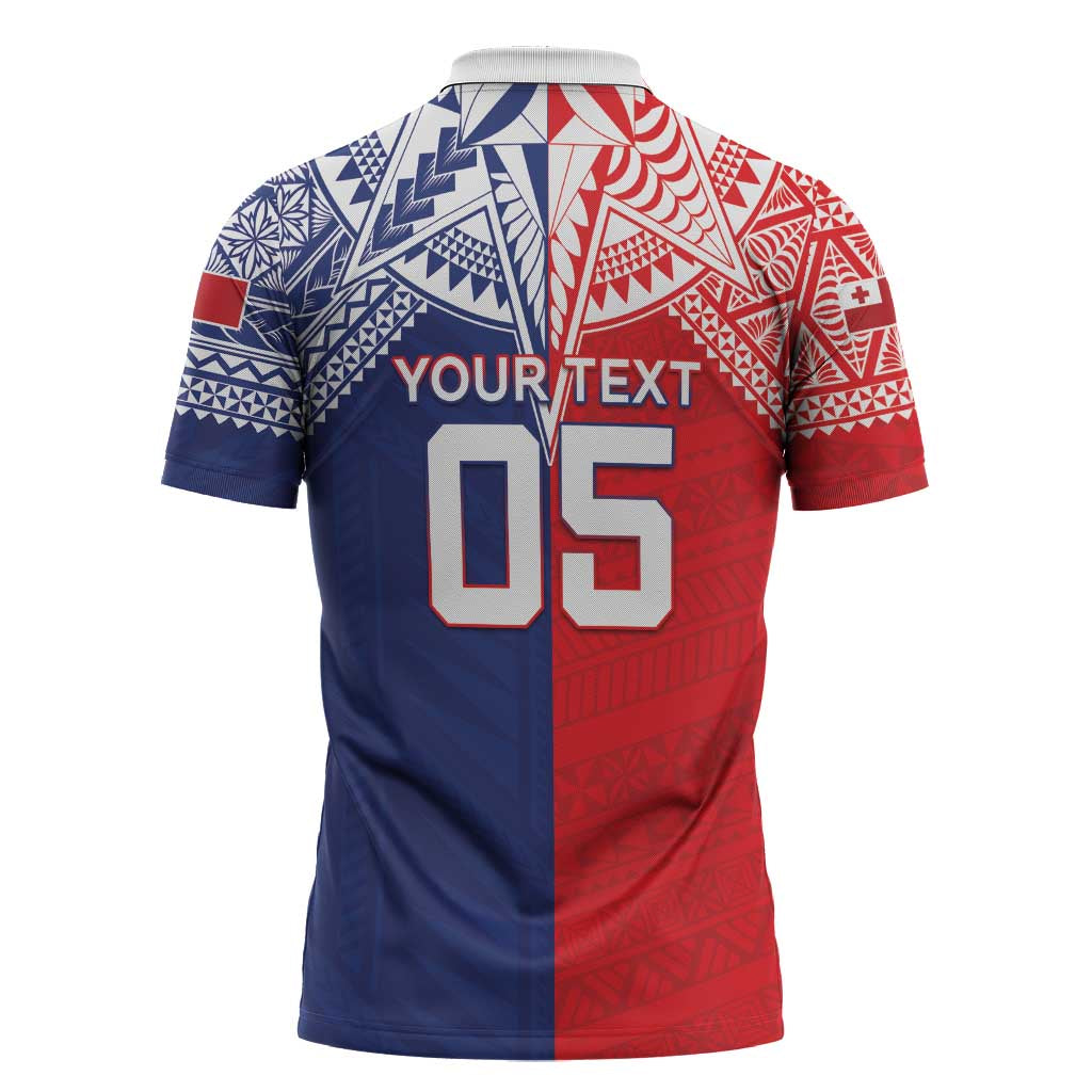 Custom Rugby Samoa And Tonga Zipper Polo Shirt Toa Samoa With Mate Maa - Polynesian Pride