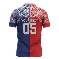 Custom Rugby Samoa And Tonga Zipper Polo Shirt Toa Samoa With Mate Maa - Polynesian Pride