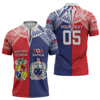 Custom Rugby Samoa And Tonga Zipper Polo Shirt Toa Samoa With Mate Maa - Polynesian Pride