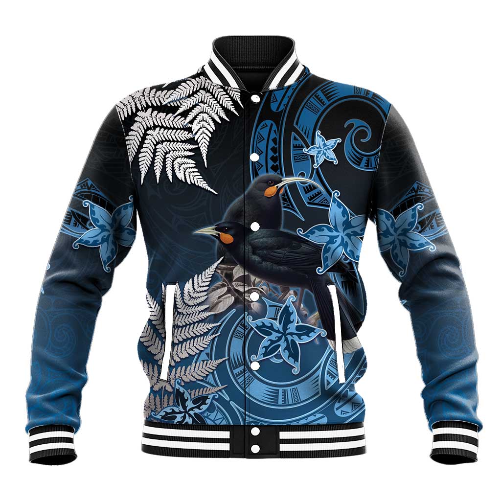 New Zealand Huia Bird Baseball Jacket Aotearoa Maori Pattern