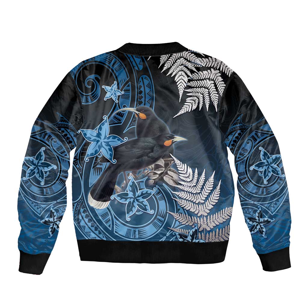 New Zealand Huia Bird Bomber Jacket Aotearoa Maori Pattern