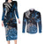 New Zealand Huia Bird Couples Matching Long Sleeve Bodycon Dress and Long Sleeve Button Shirt Aotearoa Maori Pattern