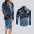 New Zealand Huia Bird Couples Matching Long Sleeve Bodycon Dress and Long Sleeve Button Shirt Aotearoa Maori Pattern