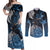 New Zealand Huia Bird Couples Matching Off Shoulder Maxi Dress and Long Sleeve Button Shirt Aotearoa Maori Pattern