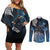 New Zealand Huia Bird Couples Matching Off Shoulder Short Dress and Long Sleeve Button Shirt Aotearoa Maori Pattern