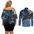 New Zealand Huia Bird Couples Matching Off Shoulder Short Dress and Long Sleeve Button Shirt Aotearoa Maori Pattern