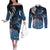 New Zealand Huia Bird Couples Matching Off The Shoulder Long Sleeve Dress and Long Sleeve Button Shirt Aotearoa Maori Pattern