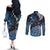 New Zealand Huia Bird Couples Matching Off The Shoulder Long Sleeve Dress and Long Sleeve Button Shirt Aotearoa Maori Pattern