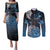 New Zealand Huia Bird Couples Matching Puletasi and Long Sleeve Button Shirt Aotearoa Maori Pattern