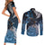 New Zealand Huia Bird Couples Matching Short Sleeve Bodycon Dress and Long Sleeve Button Shirt Aotearoa Maori Pattern