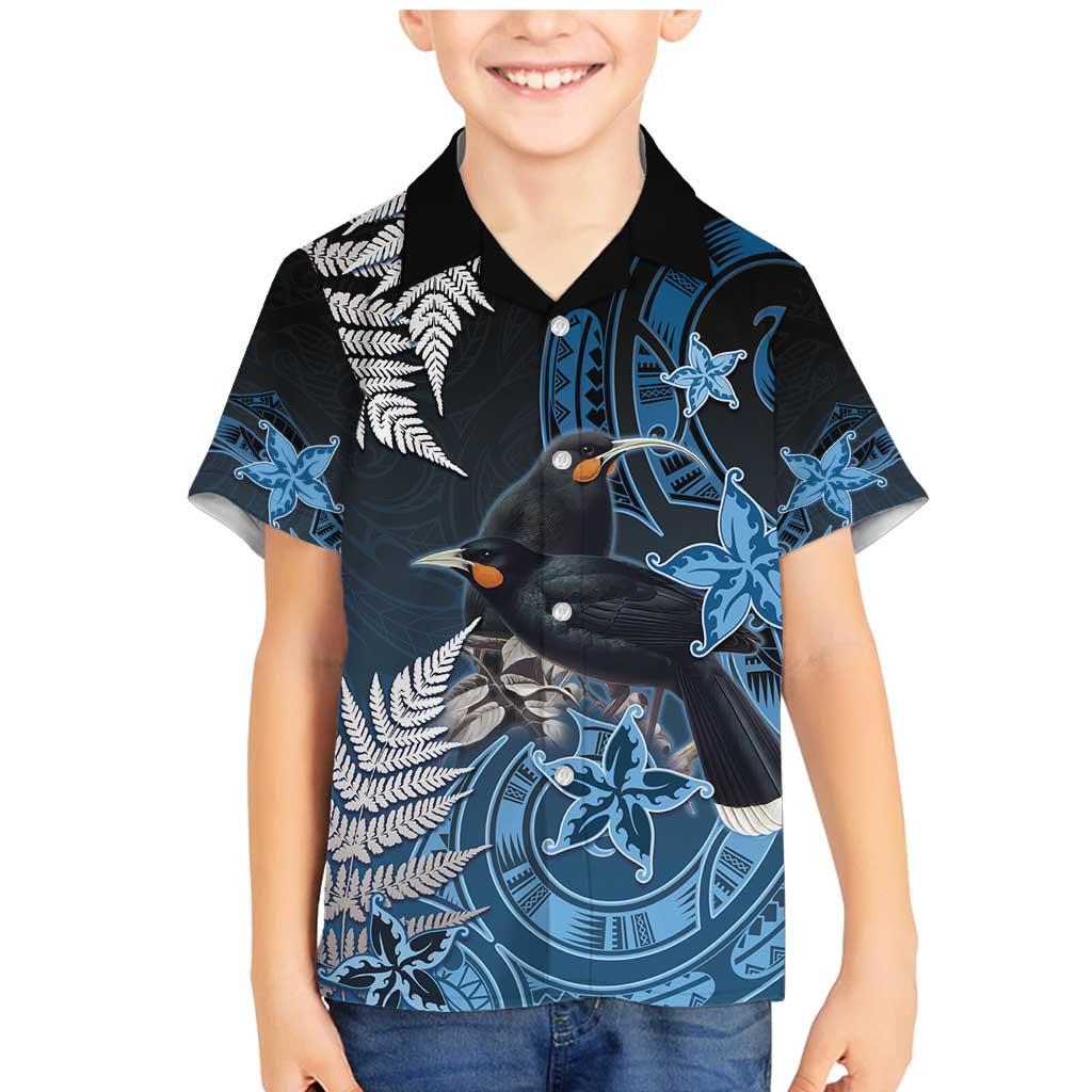 New Zealand Huia Bird Family Matching Mermaid Dress and Hawaiian Shirt Aotearoa Maori Pattern