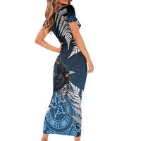 New Zealand Huia Bird Family Matching Short Sleeve Bodycon Dress and Hawaiian Shirt Aotearoa Maori Pattern