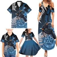 New Zealand Huia Bird Family Matching Summer Maxi Dress and Hawaiian Shirt Aotearoa Maori Pattern