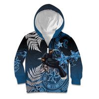 New Zealand Huia Bird Kid Hoodie Aotearoa Maori Pattern