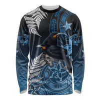 New Zealand Huia Bird Long Sleeve Shirt Aotearoa Maori Pattern