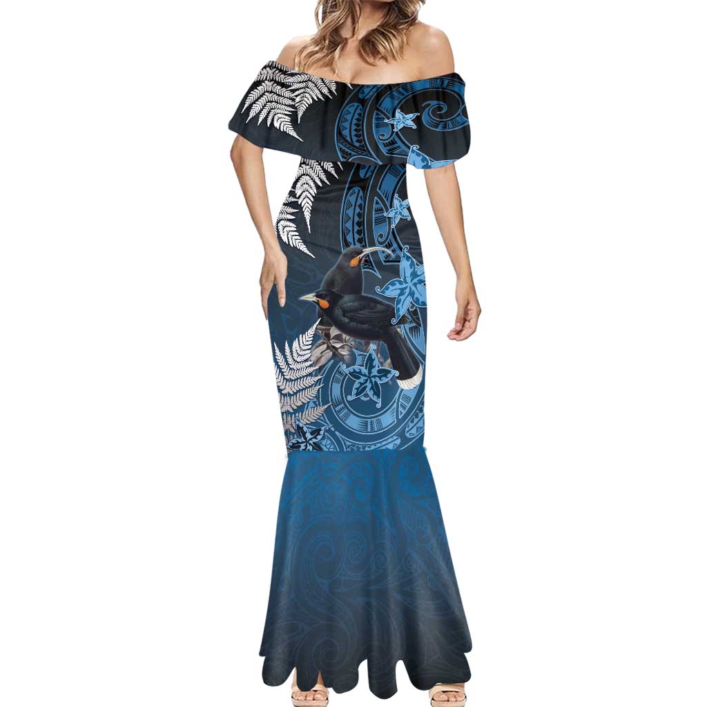 New Zealand Huia Bird Mermaid Dress Aotearoa Maori Pattern