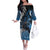 New Zealand Huia Bird Off The Shoulder Long Sleeve Dress Aotearoa Maori Pattern