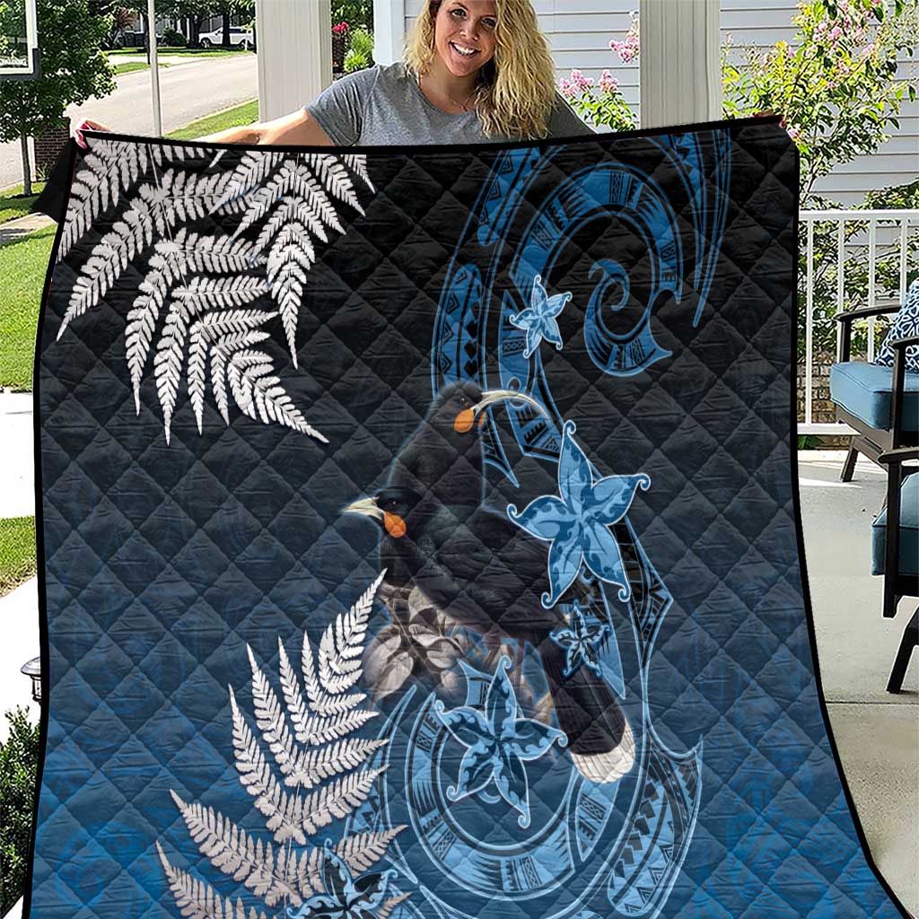 New Zealand Huia Bird Quilt Aotearoa Maori Pattern LT05 Navy - Polynesian Pride