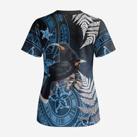 New Zealand Huia Bird Scrub Top Aotearoa Maori Pattern - Polynesian Pride