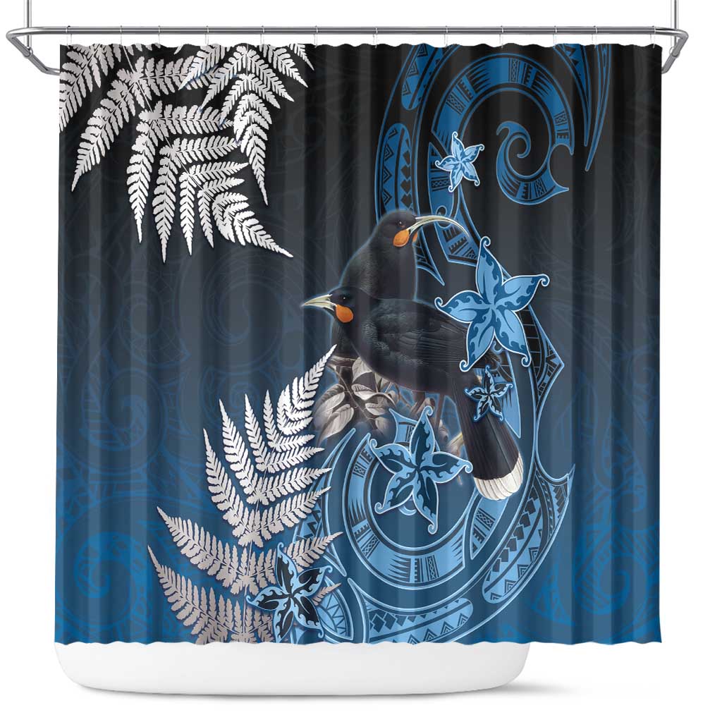 New Zealand Huia Bird Shower Curtain Aotearoa Maori Pattern LT05 Navy - Polynesian Pride