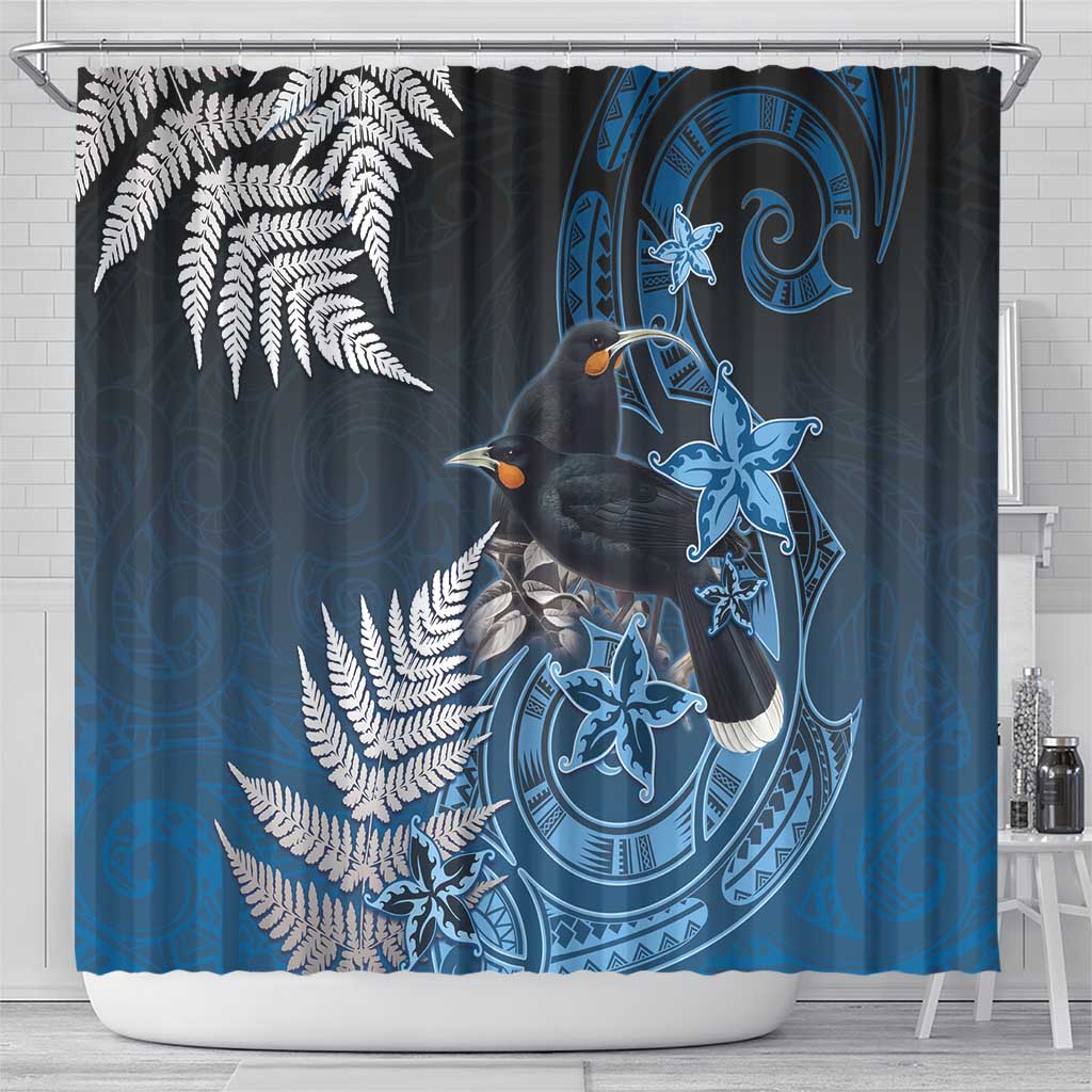 New Zealand Huia Bird Shower Curtain Aotearoa Maori Pattern