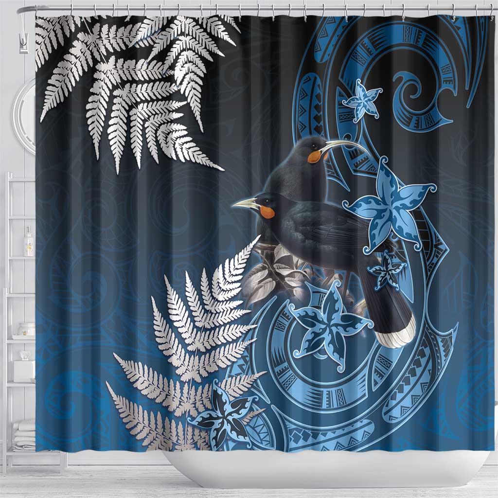 New Zealand Huia Bird Shower Curtain Aotearoa Maori Pattern