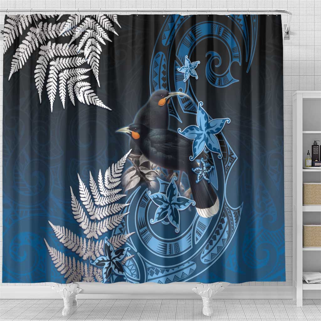 New Zealand Huia Bird Shower Curtain Aotearoa Maori Pattern