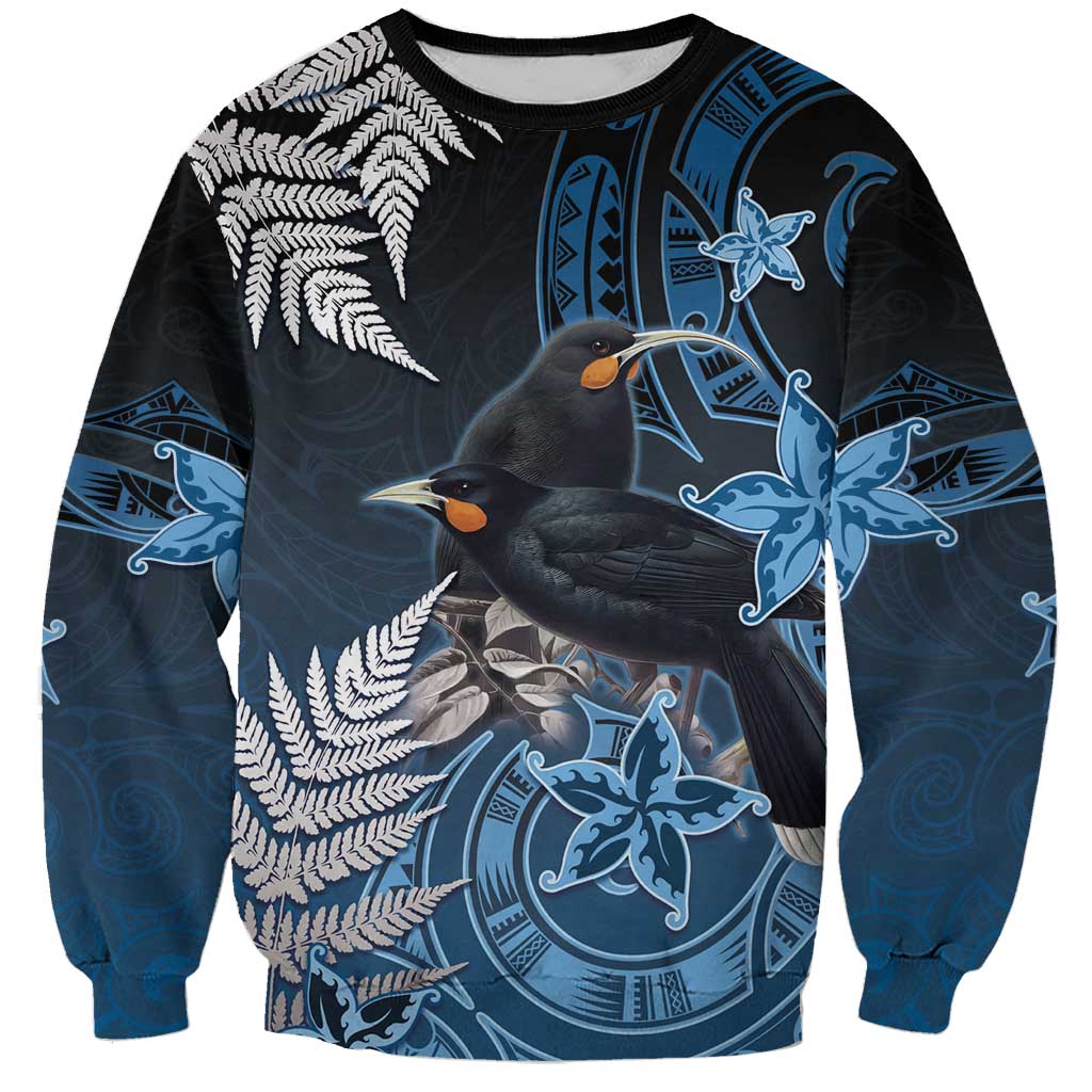 New Zealand Huia Bird Sweatshirt Aotearoa Maori Pattern