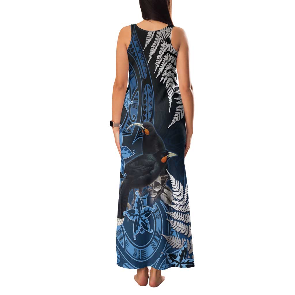 New Zealand Huia Bird Tank Maxi Dress Aotearoa Maori Pattern