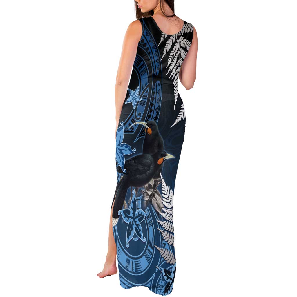 New Zealand Huia Bird Tank Maxi Dress Aotearoa Maori Pattern