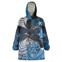 New Zealand Huia Bird Wearable Blanket Hoodie Aotearoa Maori Pattern