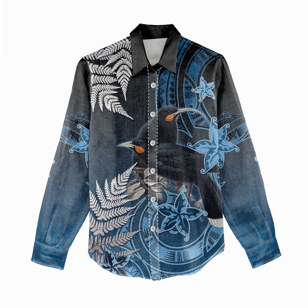 New Zealand Huia Bird Women Casual Shirt Aotearoa Maori Pattern