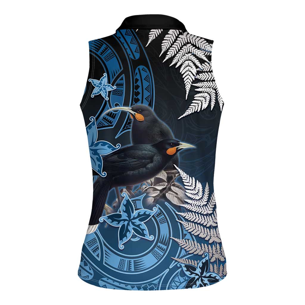 New Zealand Huia Bird Women Sleeveless Polo Shirt Aotearoa Maori Pattern