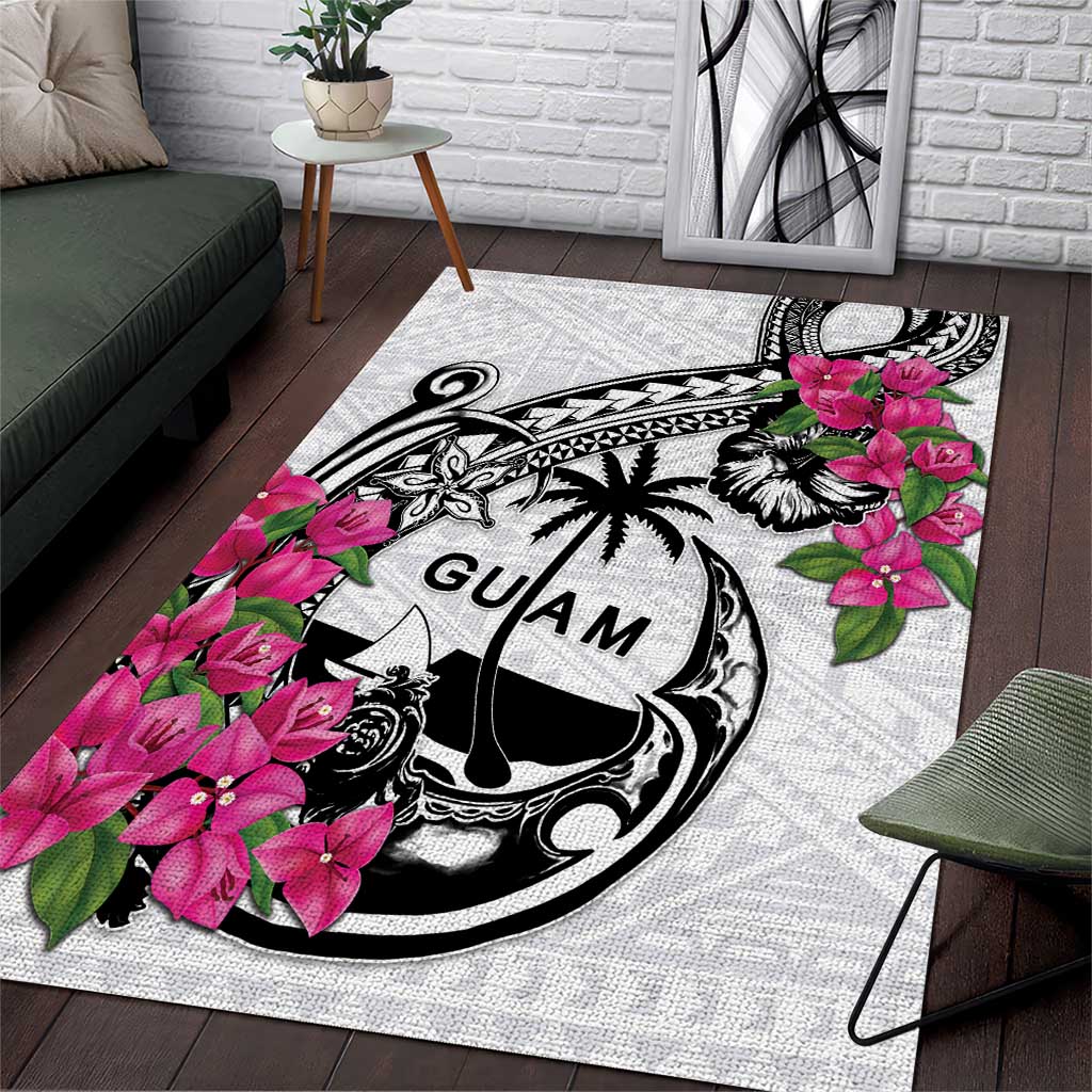 Guam Chamorro Area Rug Bougainvillea White Polynesian Tribal Pattern