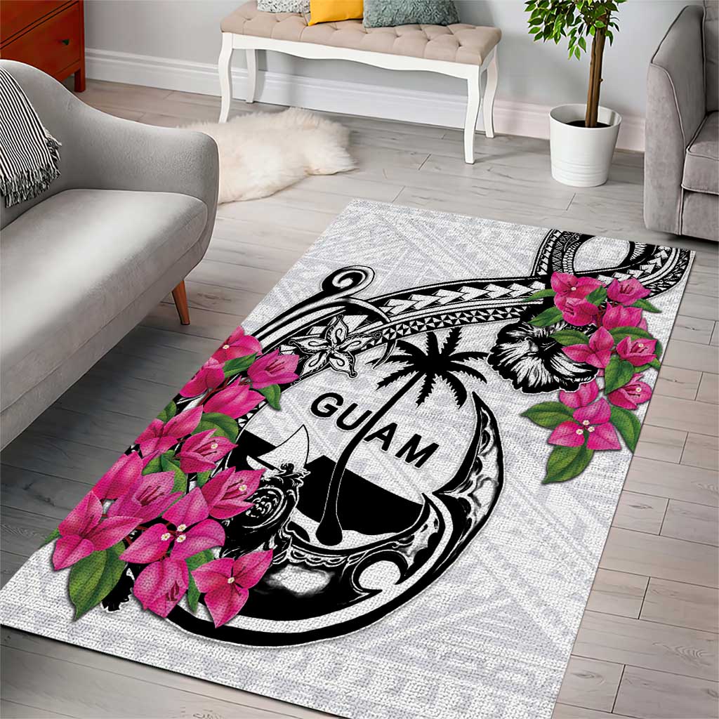 Guam Chamorro Area Rug Bougainvillea White Polynesian Tribal Pattern