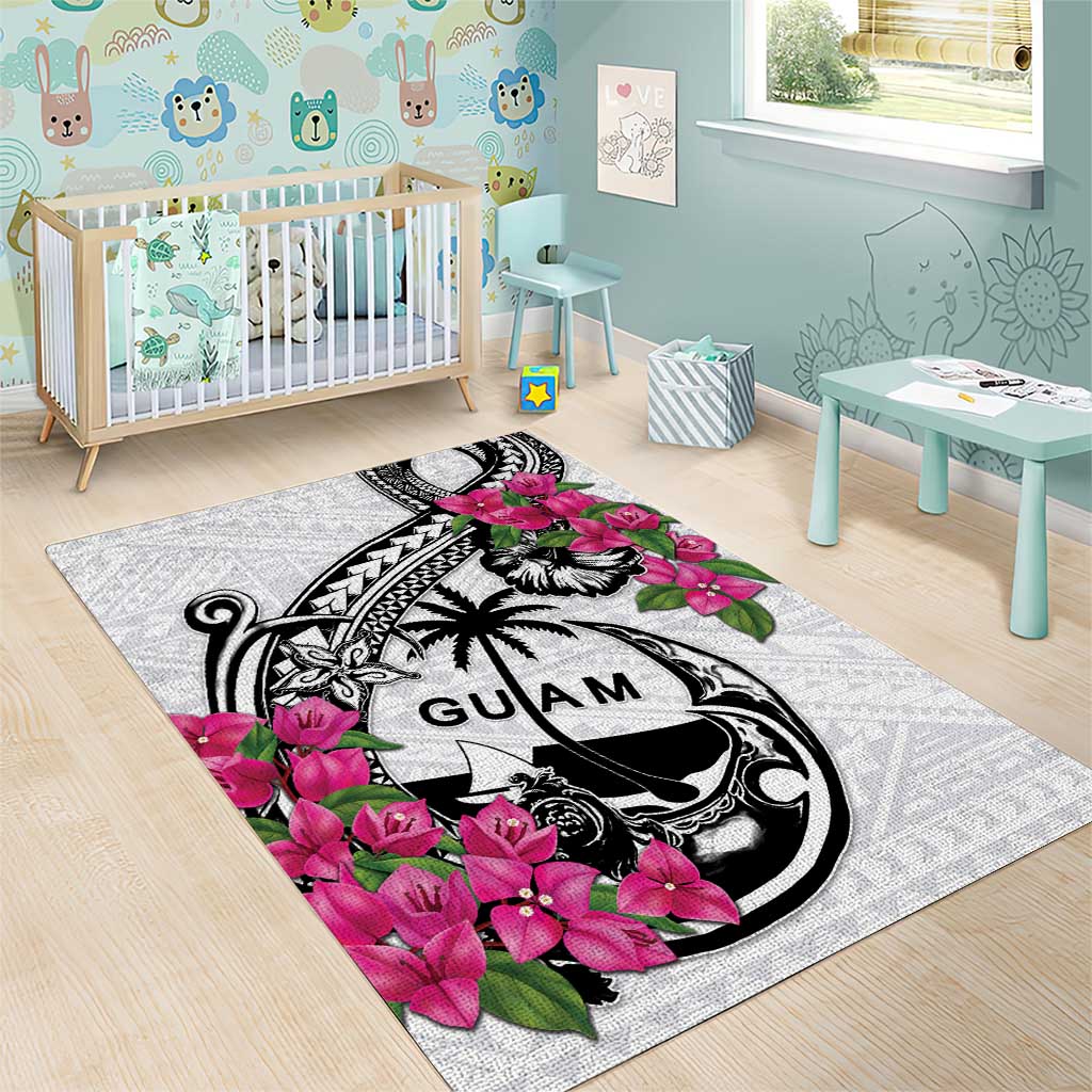 Guam Chamorro Area Rug Bougainvillea White Polynesian Tribal Pattern