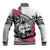 Guam Chamorro Baseball Jacket Bougainvillea White Polynesian Tribal Pattern
