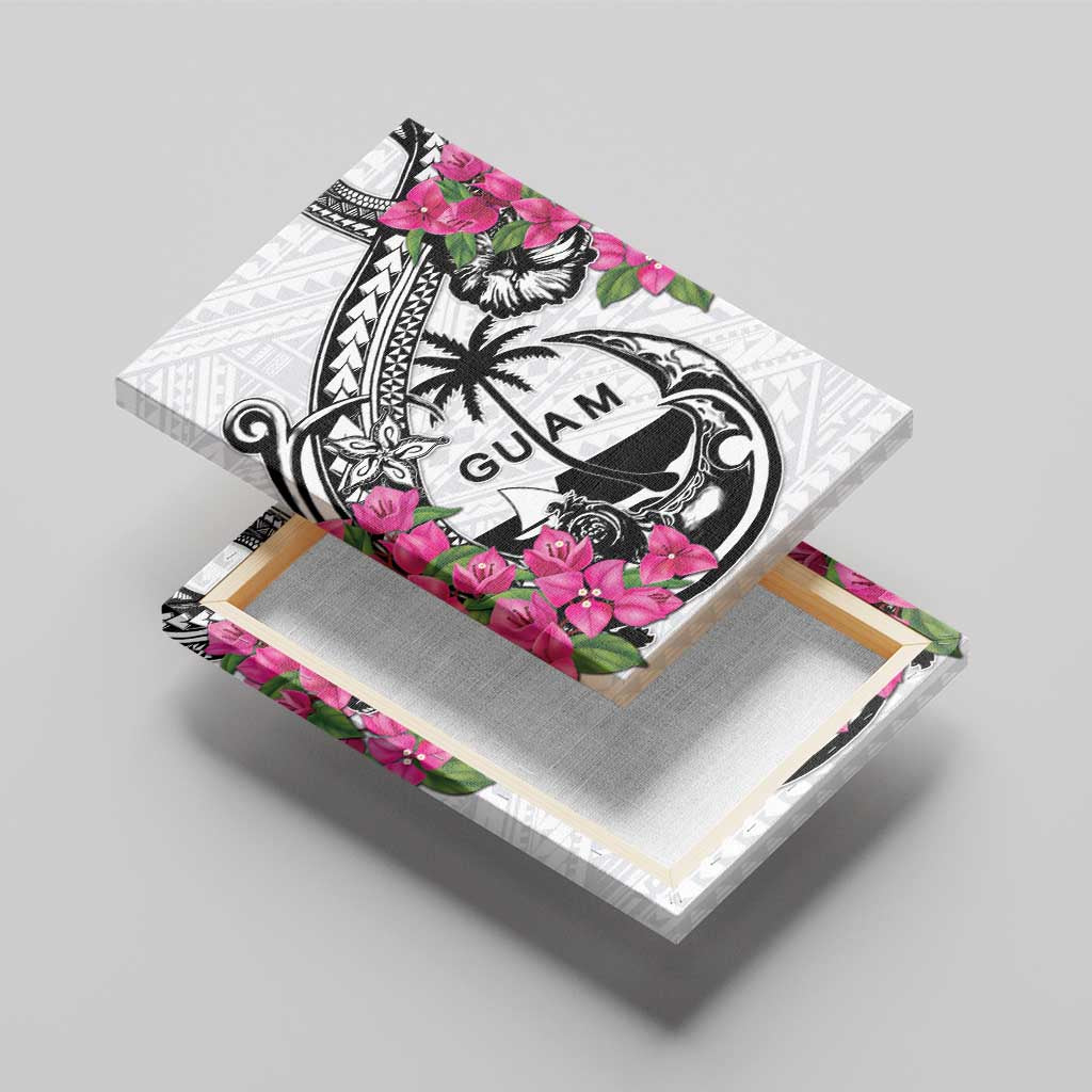 Guam Chamorro Canvas Wall Art Bougainvillea White Polynesian Tribal Pattern