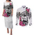 Guam Chamorro Couples Matching Puletasi and Long Sleeve Button Shirt Bougainvillea White Polynesian Tribal Pattern