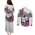 Guam Chamorro Couples Matching Puletasi and Long Sleeve Button Shirt Bougainvillea White Polynesian Tribal Pattern