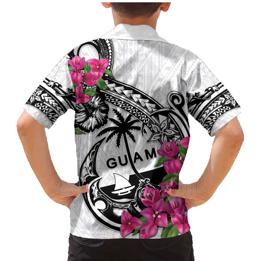 Guam Chamorro Family Matching Mermaid Dress and Hawaiian Shirt Bougainvillea White Polynesian Tribal Pattern