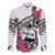Guam Chamorro Family Matching Off The Shoulder Long Sleeve Dress and Hawaiian Shirt Bougainvillea White Polynesian Tribal Pattern