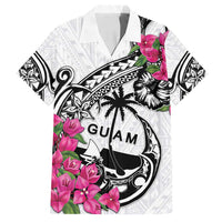 Guam Chamorro Family Matching Off Shoulder Short Dress and Hawaiian Shirt Bougainvillea White Polynesian Tribal Pattern