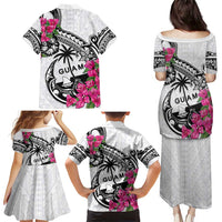 Guam Chamorro Family Matching Puletasi and Hawaiian Shirt Bougainvillea White Polynesian Tribal Pattern