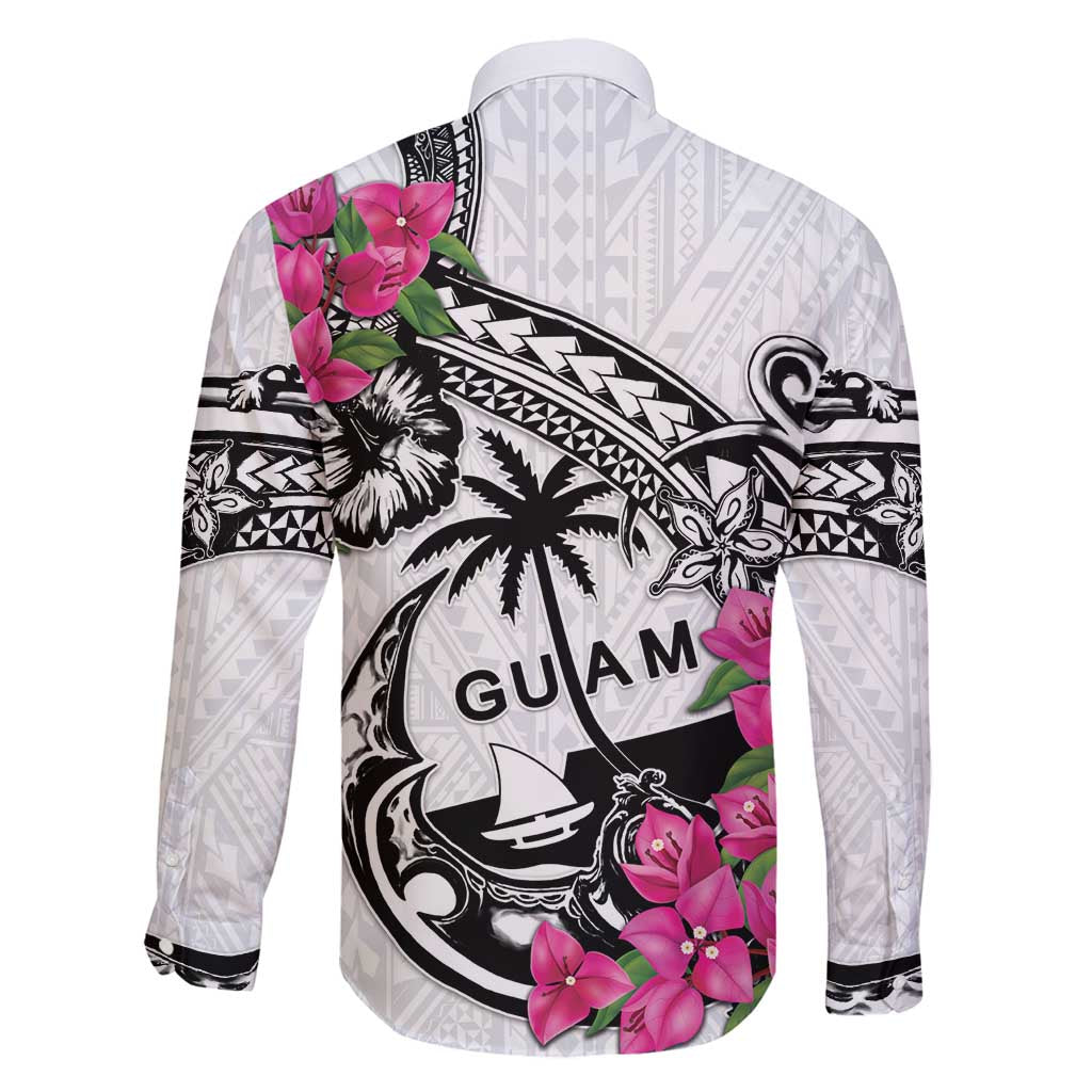 Guam Chamorro Family Matching Tank Maxi Dress and Hawaiian Shirt Bougainvillea White Polynesian Tribal Pattern